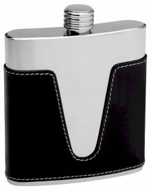 Leather Hip Flask Holding 6 oz - V Cutout Design - Pocket Size