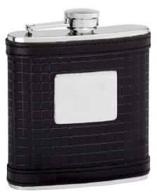 Leather Hip Flask Holding 6 oz - Sophisticated Pattern Design - Pocket Size