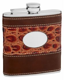 Hip Flask Holding 6 oz - Faux Leather and Faux Alligator Skin Design - Pocket Size