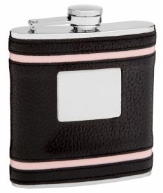 Faux Leather Hip Flask Holding 6 oz - Pink Accent Lines Design - Pocket Size