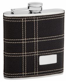 Faux Leather Hip Flask Holding 6 oz - Embossed Design - Pocket Size