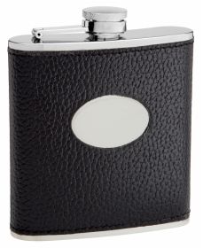 Textured Cow Hide Leather Hip Flask Holding 6 oz - Pocket Size