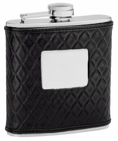 Genuine Cow Leather Hip Flask Holding 6 oz - Quilted Pattern Design - Pocket Size