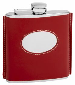 Genuine Red Leather Hip Flask Holding 6 oz - Vintage 1920 Style - Pocket Size