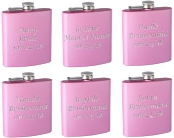 Top Shelf Flasks 6-Pack Personalized (Custom Engraved) 6oz Bridal Party Hip Flasks