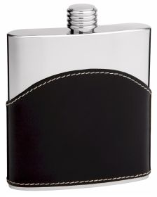 Genuine Leather Hip Flask Holding 6 oz - Pocket Size (Option: Stainless Steel Rustproof Screw-On Cap - Black Finish Perfect for Engraving)