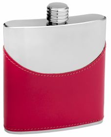 Faux Leather Hip Flask Holding 6 oz - Pocket Size (Option: Stainless Steel Rustproof Screw-On Cap - Pink Finish Perfect for Engraving)